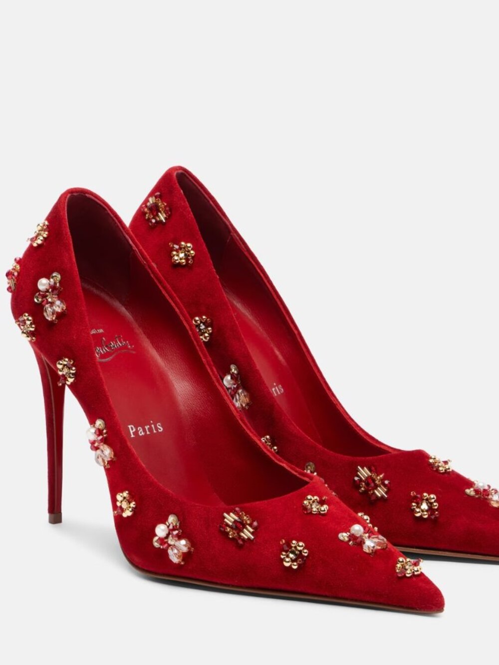 Christian Louboutin MIX KATE 100 Embellished Beaded Suede Heels Pumps
